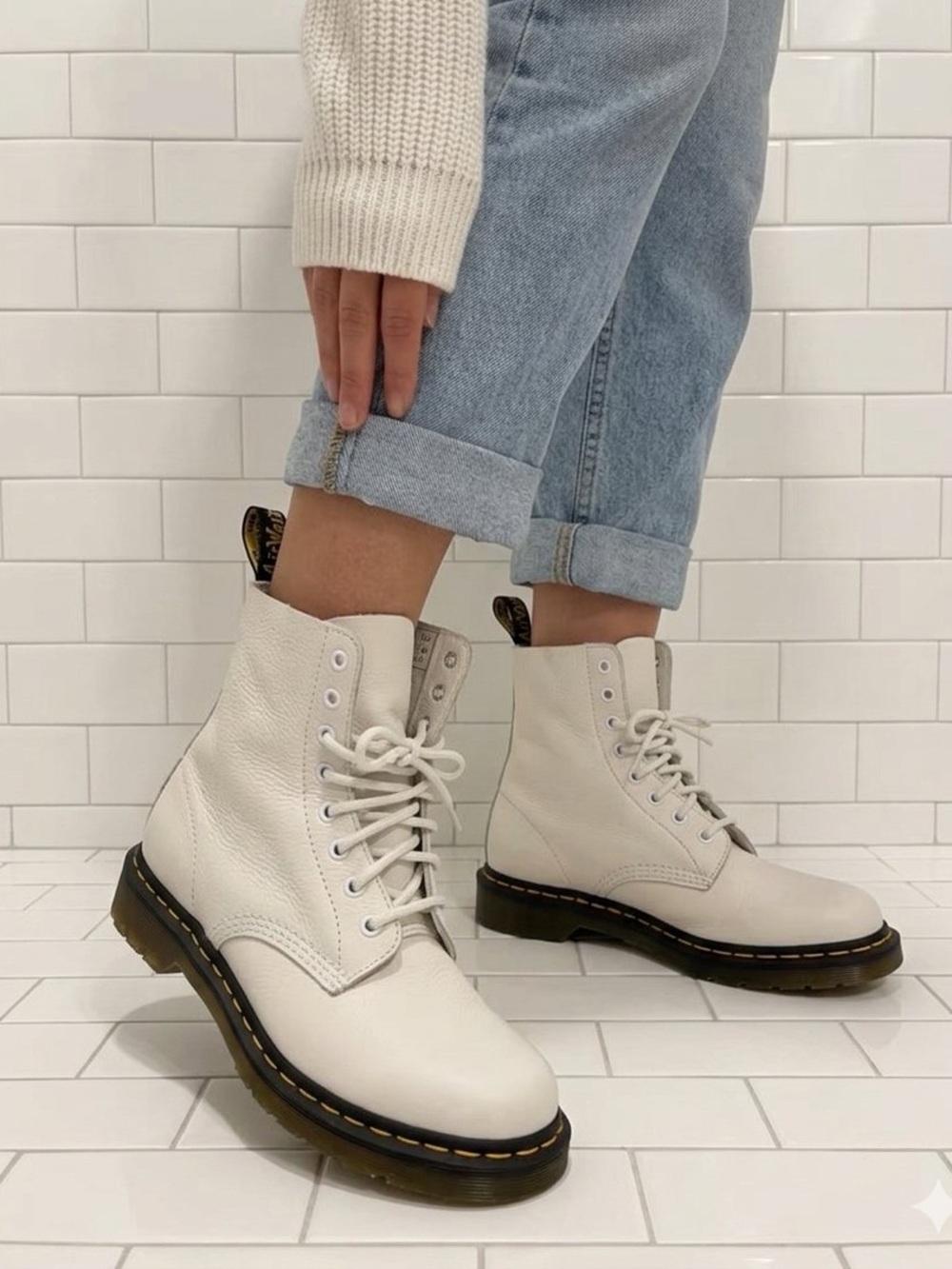 Dr. Martens 1460 Pascal Virginia Leather Lace Up Boots Pascal Virginia White